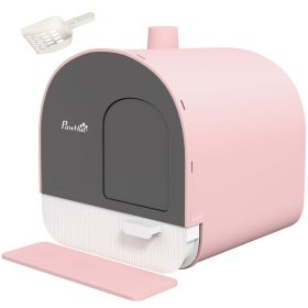 PawHut Covered Cat Litter Box with Lid, Scoop, and Filter, Compact Design, Pink