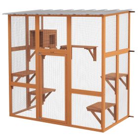 PawHut Cat Catio Outside Cat Enclosure with Scratching Posts, Weather Protection Roof for 1-2 Kitties, Orange