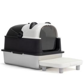 Stainless Steel Cat Litter Box with Panda Design, Extra Large Litter Box with Lid for Big Cats