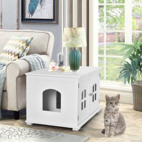 Large Wooden Cat Litter Box Enclosure Hidden Cat Washroom with Divider