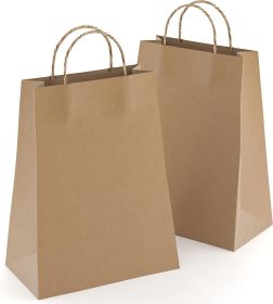 Brown Shopping Bags 8" x 4.75" x 10.5"; Pack of 25 Brown Paper Bags with Handles Bulk; 150 GSM Brown Gift Bags with Handles Bulk; Brown Bags with