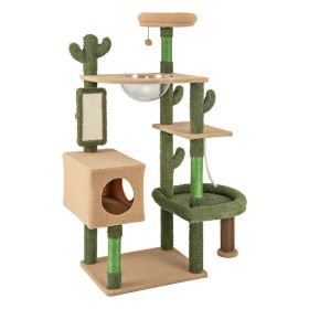 59 Inch Multilevel Cactus Kitty Activity Center with Scratching Posts Toy
