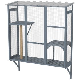 PawHut Catio Outdoor, Window Catio for 2-3 Large Indoor Cats w/ 2 Jumping Platforms, Scratching Post, for Playing, Napping