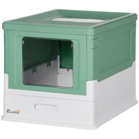PawHut Fully Enclosed Cat Litter Box with Front Entry and Top Exit, Plastic, Green & White