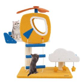 1PC Indoor Small Aviation-themed Cat Tree Cat Tower with Helicopter Top Perch