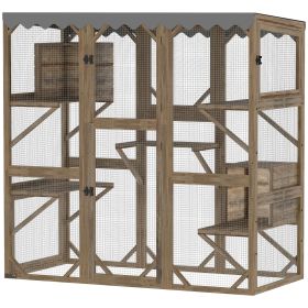 PawHut Outdoor Cat Enclosure with Window Access, 5 Platforms and 2 Resting Boxes, Waterproof Roof for Multiple Cats, Brown