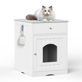Wooden Pet House Cat Litter Box Enclosure, Side Table, Indoor Crate (Color: White)