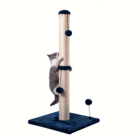 Extra Thick Indoor Cat Scratching Post With Hanging Ball Toy - Durable Fiberboard Claw-Friendly Surface For Cats, Sturdy & Safe Design For Play A (Color: Blue)