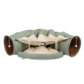 Cat's Telescopic Tunnel Cushioned Bed Pet Nest Teasing Balls Zipper Connection Feline Supplies (Color: Green)
