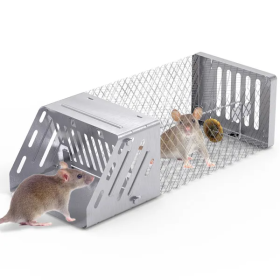 Automatic Continuous Rat Trap Single Door Mouse Cage Humane Live Animal Trap Cage Indoor Outdoor For Small Rodents Mice Voles (Color: Silver)