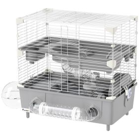 2-Tier Hamster Cage With Sand Bathroom, Running Wheel, Water Bottle, Tubes, Accessories, For Hamster, Gray (Option: Gray)