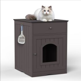Wooden Pet House Cat Litter Box Enclosure with Drawer, Side Table, Indoor Pet Crate, Cat Home Nightstand (Color: Brown, Material: Solid Wood)