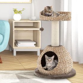 28 Inches Hand-Made Cat Tree Tower with Jump Platform (Color: Coffee)