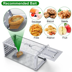 Single Door Rat Trap Cage Humane Rodent Trap Mouse Trap (Color: Silver)