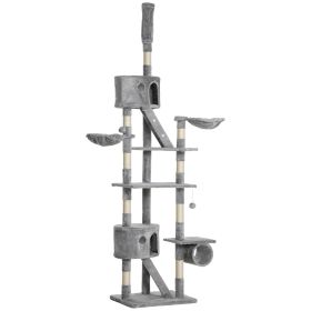 Floor Standing Cat Tree 94.5-10.25 Inch Height Adjustable Cat Climbing Tower, Apartment Hammock (Color: Grey)