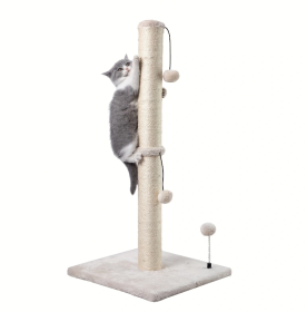 Extra Thick Indoor Cat Scratching Post With Hanging Ball Toy - Durable Fiberboard Claw-Friendly Surface For Cats, Sturdy & Safe Design For Play A (Color: White)
